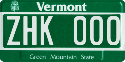 VT license plate ZHK000