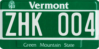 VT license plate ZHK004