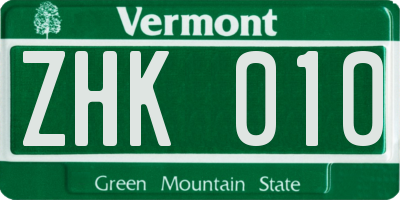 VT license plate ZHK010