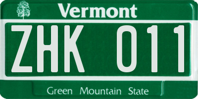 VT license plate ZHK011