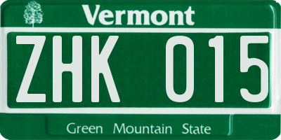 VT license plate ZHK015