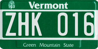 VT license plate ZHK016
