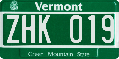 VT license plate ZHK019