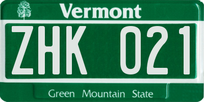 VT license plate ZHK021