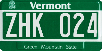 VT license plate ZHK024