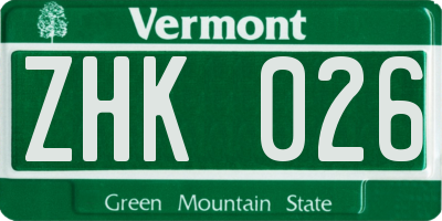 VT license plate ZHK026