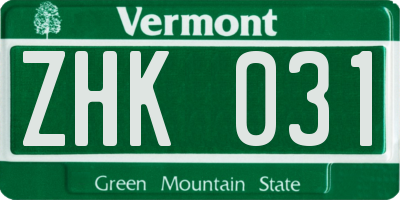 VT license plate ZHK031