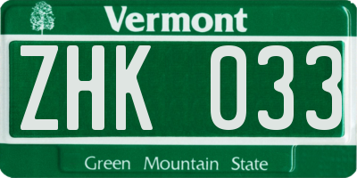 VT license plate ZHK033