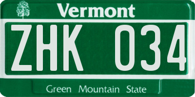 VT license plate ZHK034