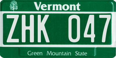 VT license plate ZHK047