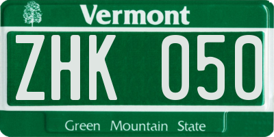 VT license plate ZHK050