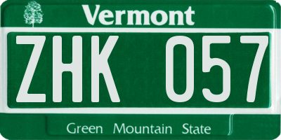 VT license plate ZHK057