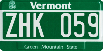 VT license plate ZHK059
