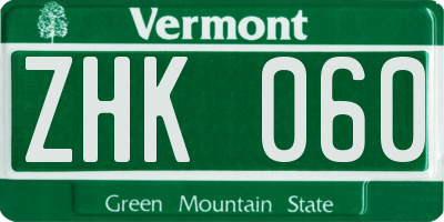 VT license plate ZHK060