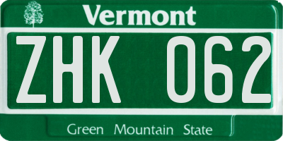 VT license plate ZHK062