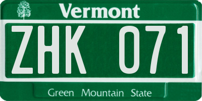 VT license plate ZHK071