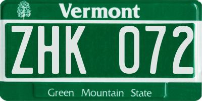 VT license plate ZHK072