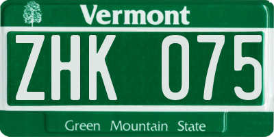 VT license plate ZHK075