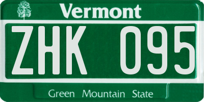 VT license plate ZHK095