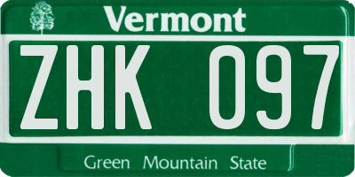 VT license plate ZHK097