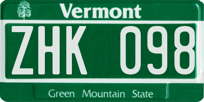VT license plate ZHK098