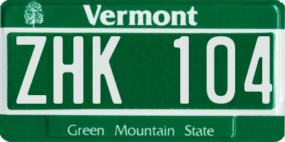 VT license plate ZHK104