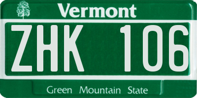 VT license plate ZHK106