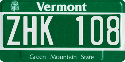 VT license plate ZHK108