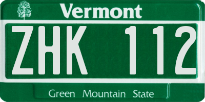 VT license plate ZHK112