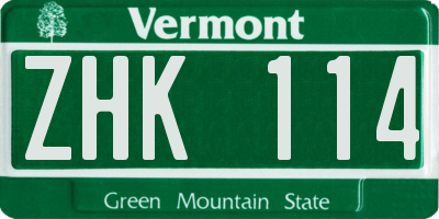 VT license plate ZHK114