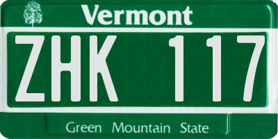 VT license plate ZHK117