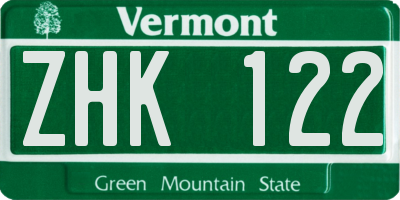 VT license plate ZHK122