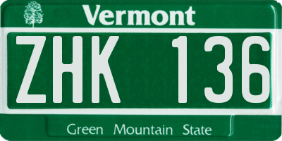 VT license plate ZHK136