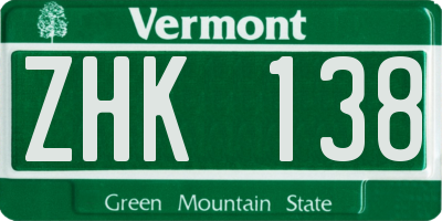 VT license plate ZHK138