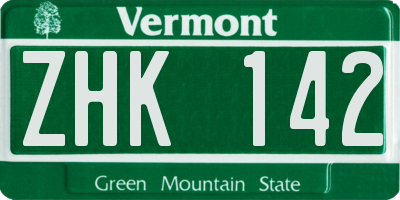 VT license plate ZHK142