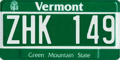 VT license plate ZHK149
