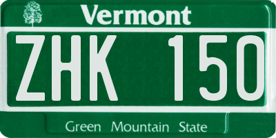 VT license plate ZHK150