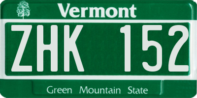 VT license plate ZHK152