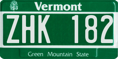 VT license plate ZHK182
