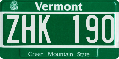 VT license plate ZHK190