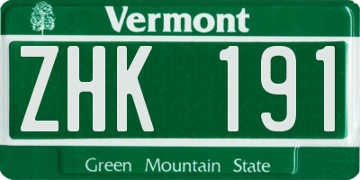 VT license plate ZHK191