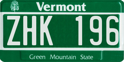 VT license plate ZHK196
