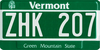 VT license plate ZHK207