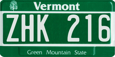 VT license plate ZHK216