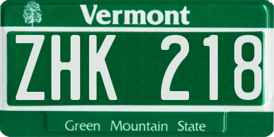 VT license plate ZHK218