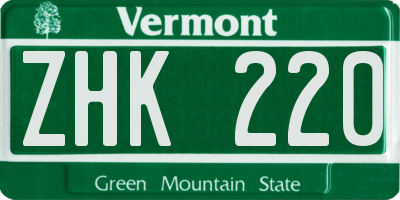 VT license plate ZHK220