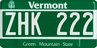 VT license plate ZHK222