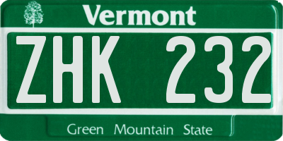 VT license plate ZHK232