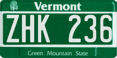 VT license plate ZHK236