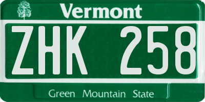 VT license plate ZHK258